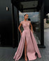 Sexy See Through Evening Dresses with Beadings Satin Evening Gowns Formal Dress Split Side